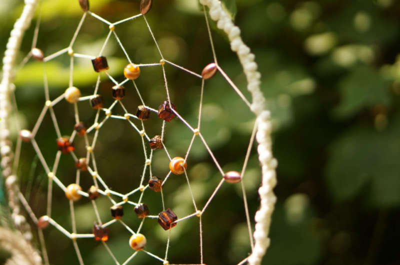 Traumfänger im Grünen mit Sonnenlicht, Perlen und Netz